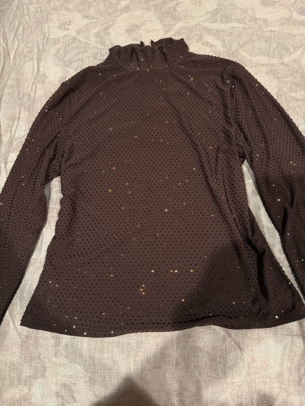 Naked Wardrobe Brown Dark Chocolate Rhinestone Crystal Turtleneck Top